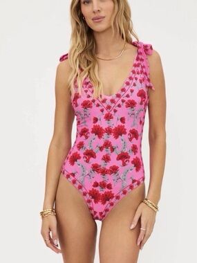 Beach Riot Pink One-Piece Swimsuit with Red Floral Print
